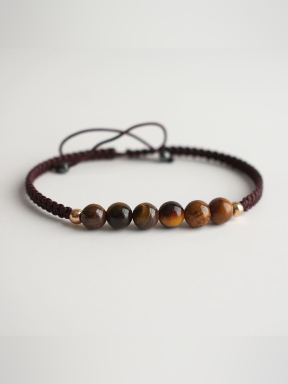 Tiger Eye Bead Bracelet with Macrame Adjustable Cord